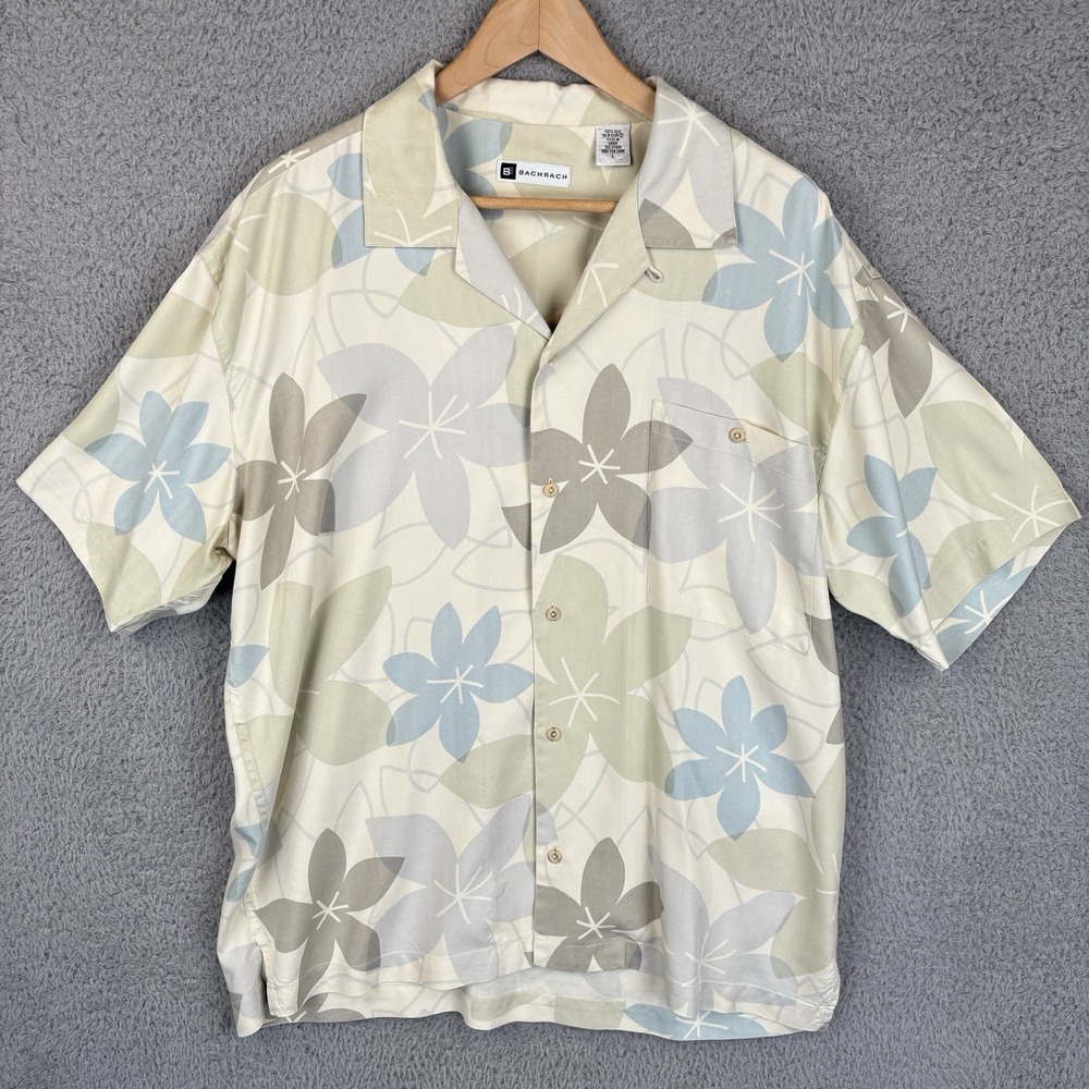Bachrach Shirt Mens Large Silk Floral Print Camp Loop Collar Short Sleeve Pocket